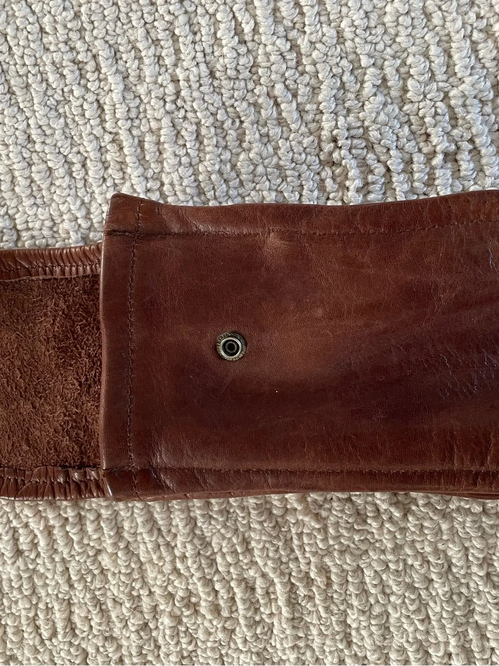 Brown Leather Pouch with Buffalo Head Nickle Snap Closure, Belt Loop on the Back